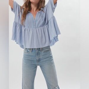 Urban Outfitters Jasmine Oversized Babydoll Blouse in Light Blue Medium/Large